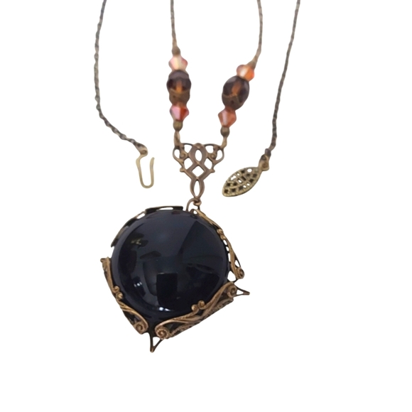 Antique 1930's Czech Glass Cabochon Pendant Necklace in Brass Setting - Picture 1 of 8